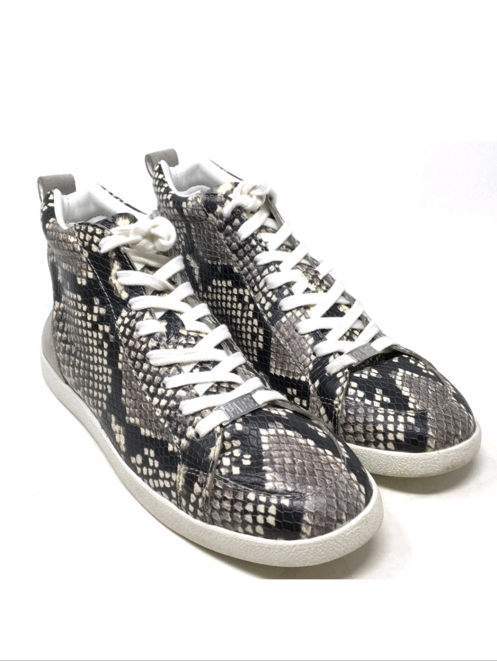 Paige Snake-Print High-Top Sneakers In Black, White & Cream